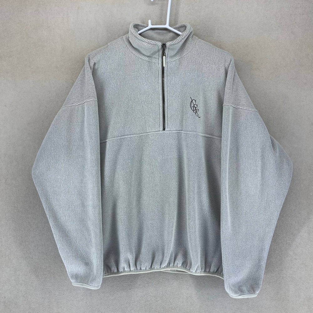 Straight Down Pullover Mens L 617 Gray Ribbed Fleece Quarter Zip EUC
